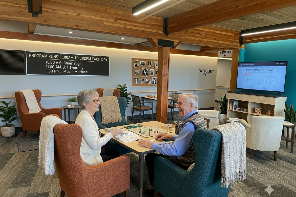 Seniors enjoying activities at the New Day Senior Social Club